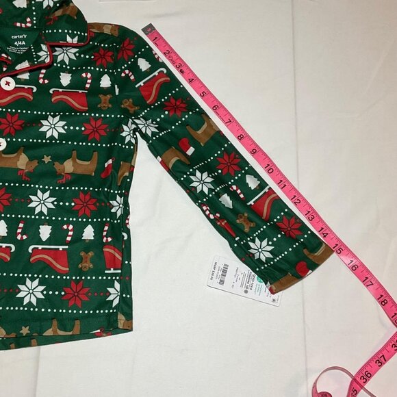 Carter's Boys Size 4 2 Piece Coat Style Green Fair Isle Christmas Pajamas NWT - Picture 5 of 10